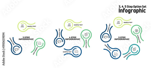 Vector line shape circle infographic for business presentation, banner, annual, poster, UI UX with icon. 3, 4, 5 step option infographic. Vector editable