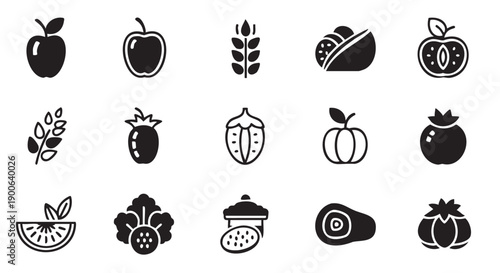 Collection of flat design fruit vegetable and food icons isolated