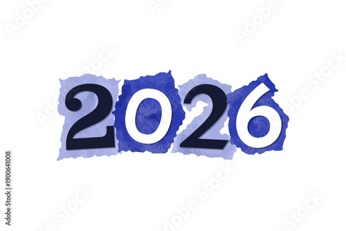 2026 magazine cutout clip art. Vector illustration with year typo, text, numbers in 90s design for sticker, print, badge