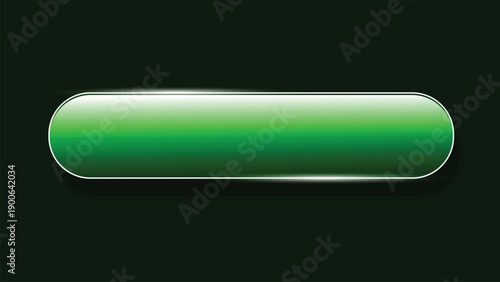 Green Glossy Rounded Button. Shiny green rectangular web button with rounded corners and silver metal frame