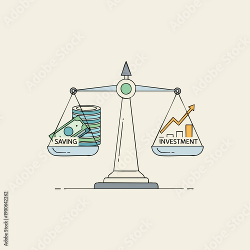Flat Line Art Saving Investment Balance Comparison Chart Icon Illustration