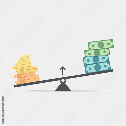 Flat Illustration Balance Scale with Money and Coin for Business Concept