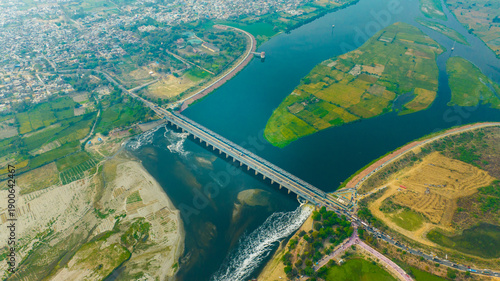 aerial view of the river and bridge 