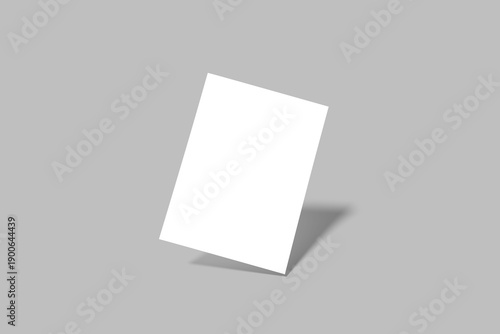 One blank sheets of paper on white background. Poster or flyer mockup or template for custom design. 3D Illustration.