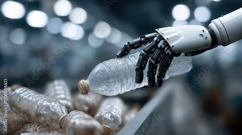 Wallpaper Mural Close up of robotic hand sorting plastic bottles on recycling conveyor symbolizing automation and sustainable waste management Torontodigital.ca