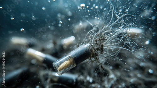 Wallpaper Mural Underwater macro scene of microplastic waste being processed by advanced nanotechnology in aquatic environment Torontodigital.ca