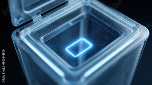 Wallpaper Mural Open transparent smart recycling container with illuminated scanning zone symbolizing advanced automated recycling system Torontodigital.ca