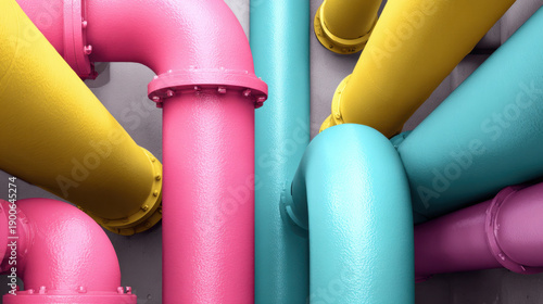 Wallpaper Mural Close up of colorful industrial pipes intersecting in complex network symbolizing modern recycling infrastructure and fluid transport technology Torontodigital.ca