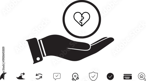 Heart in Hand: A stylized graphic shows a hand cradling a puzzle-piece heart, symbolizing care, support, and empathy