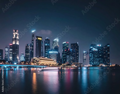 Wallpaper Mural Vibrant Night Skyline of a Modern City with Reflective Water Surface Torontodigital.ca