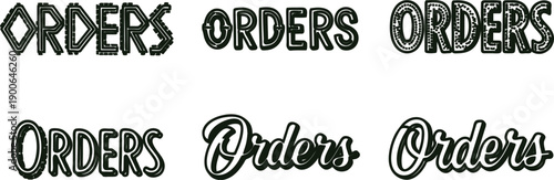 Collection of different typographic order labels in black and white  various fonts and styles for business and shopping concepts