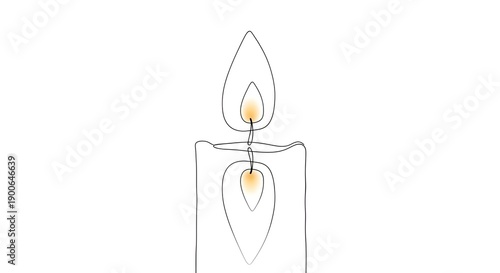 Minimalist Line Art Candle with Flame on White Background.