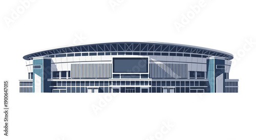 A detailed stadium illustration capturing the scale and architectural structure of a modern sports arena. The symmetrical design highlights seating tiers and the expansive facade, making it ideal for 