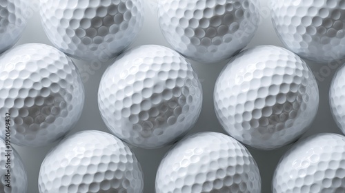 dimpled. Close-up of white golf balls in perfect formation, highlighting their textured dimpled surfaces. event key visuals, club posters, designed for sports event promotions and stadium branding.
