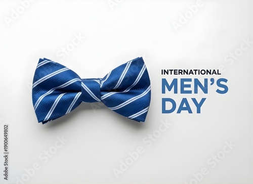 Blue striped bow tie for international mens day celebration on white background