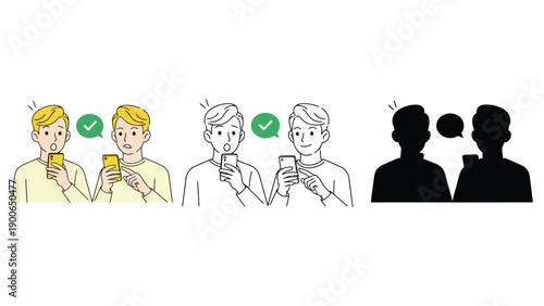 An illustration of people using smartphones in different stages of design