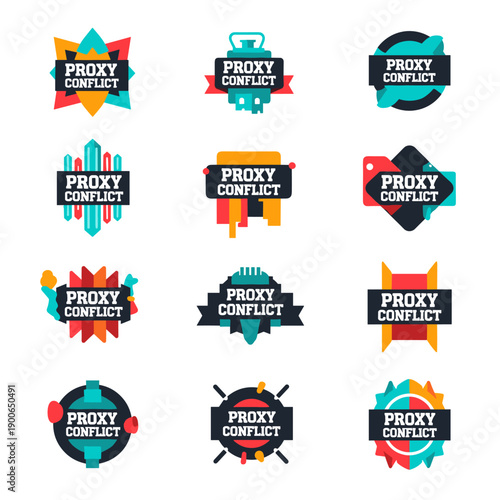 Flat design proxy conflict logo collection on white background