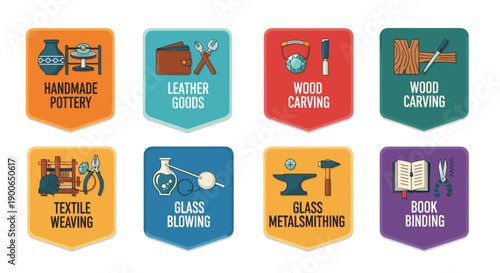 Handmade craft icons illustrating traditional skills and artisan hobbies