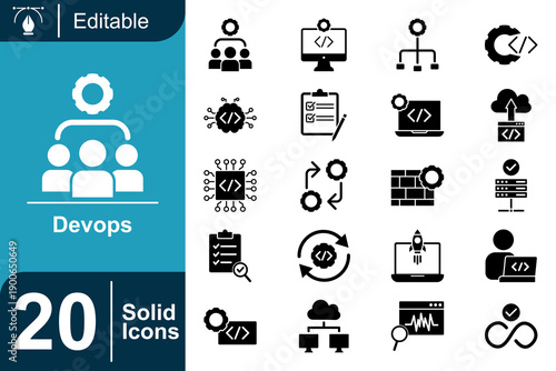 DevOps icons representing collaborative software development, agile methodologies, and efficient IT operations for modern technology teams