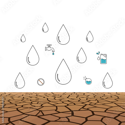 Water drops over cracked dry ground illustrating drought and scarcity