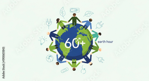 Diverse people unite around earth for earth hour symbolizing global environmental action and sustainability