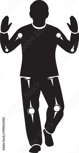 Human silhouette with joint pain symbols showing discomfort in knees shoulders elbows and hips