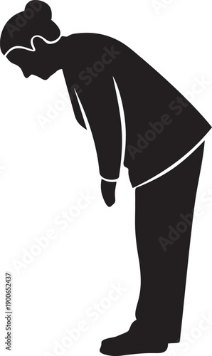 Silhouette of woman bowing representing respect greeting and apology in Japanese culture
