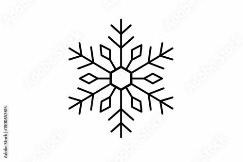 Black line snowflake on white background: geometric winter design