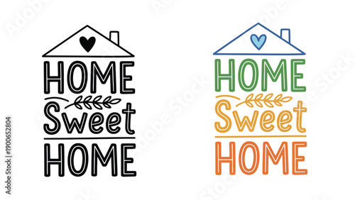 A colorful illustration of home sweet home signs on a white background
