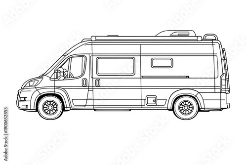 Camper Van Side View Line Art Illustration
