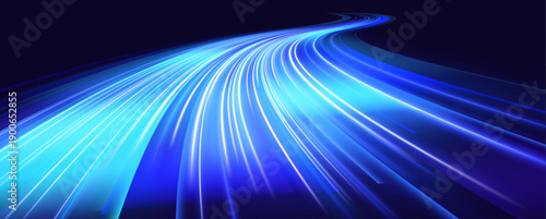 Blue neon speed highway with glowing motion trails, radiant particle effects and digital acceleration vibe vector
