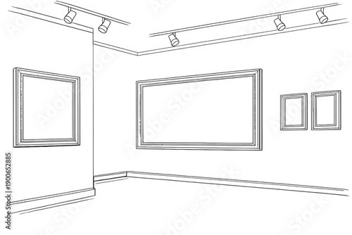 Empty Art Gallery Interior Line Drawing
