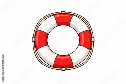 Red and white lifebuoy ring isolated on white background