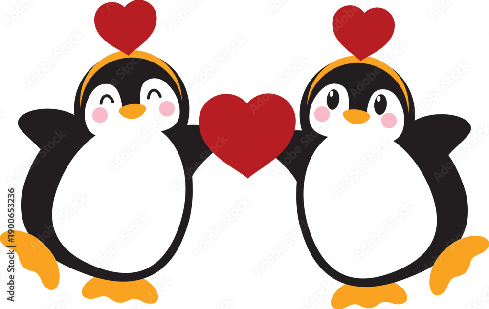 Fototapeta premium Couple Cute Penguins Valentine Love