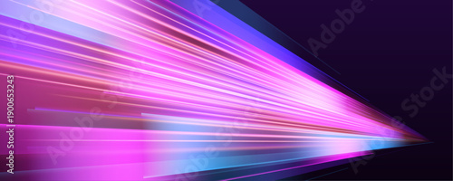 Vibrant pink streaks flow along the night road with glowing trails and motion blur. Curved neon lines convey acceleration and dynamic effect. Ideal for racing or tech visuals vector