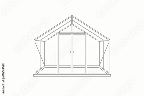 Modern minimalist geometric greenhouse design with glass panels and metal frame