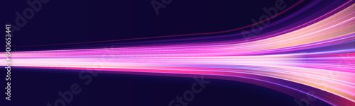 Flowing bright pink streaks illuminate the highway with curved glowing lines. Motion blur and neon glow emphasize speed and futuristic energy. Perfect for digital or sci-fi visuals vector