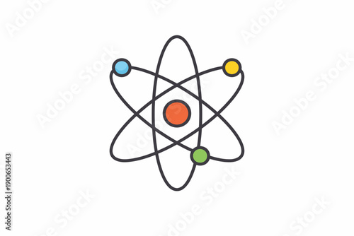 Simplified atom structure: colorful diagram of electron orbitals and atomic nucleus