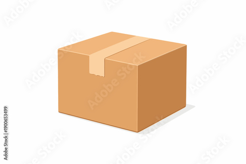 Brown cardboard box with tape on white background for packaging and shipping