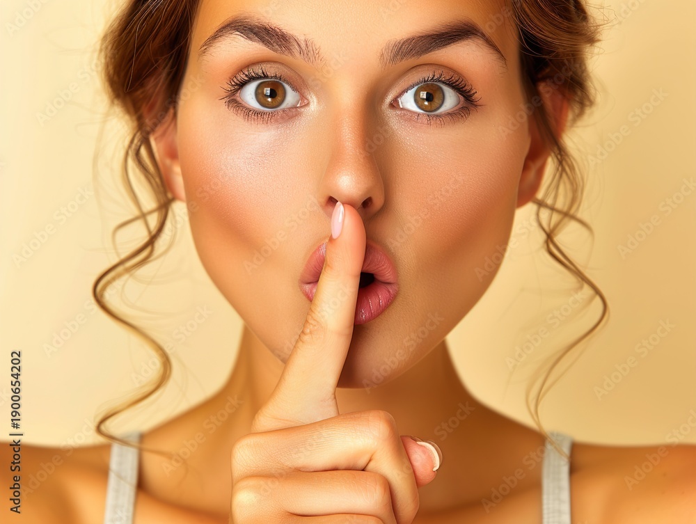 Naklejka premium Woman Silencing Herself with Finger on Lips