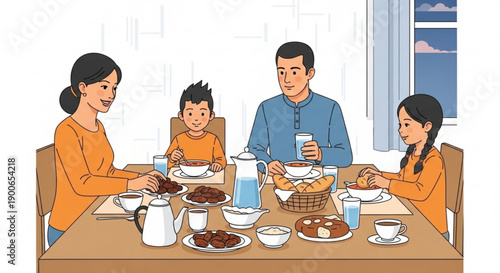 Family Having Breakfast Together at Dining Table