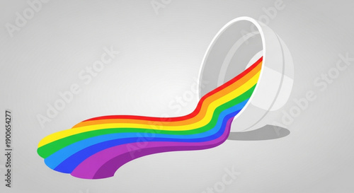 Rainbow Colored Strip Emerging from White Compact Disc on Gray Background