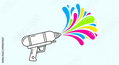 Colorful Paint Spraying from Spray Gun on White Background