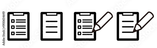 カウンセリングやチェックリストに使えるクリップボードと鉛筆のアイコンセット / Counseling and Checklist Clipboard with Pencil Icon Set
