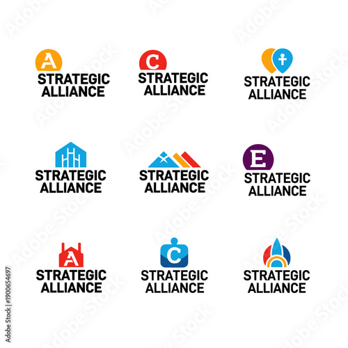 Collection of strategic alliance logo concepts for business branding