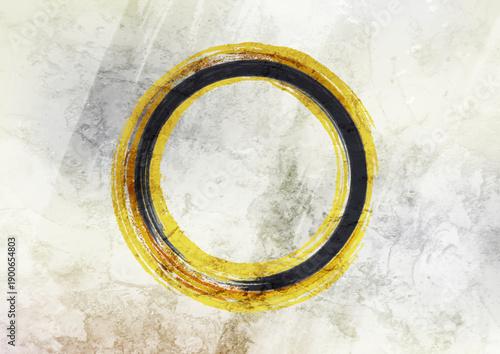 Golden and black watercolor ring shape on grunge blot background. Asian style vector design