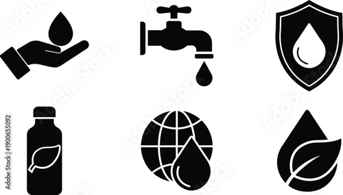 Water Conservation and Eco Sustainability Icon Set