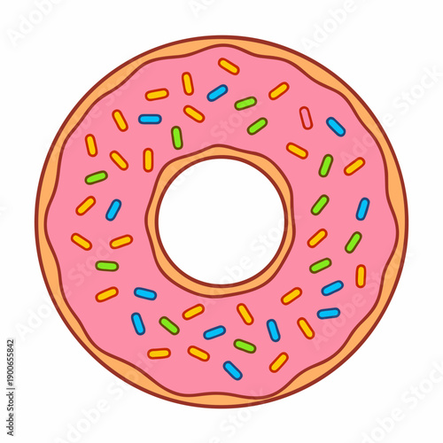 Pink Glazed Donut with Colorful Sprinkles Vector Icon