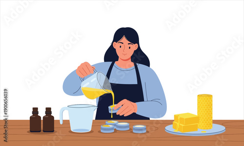 Handmade Beeswax Candle Pouring Process in Craft Studio