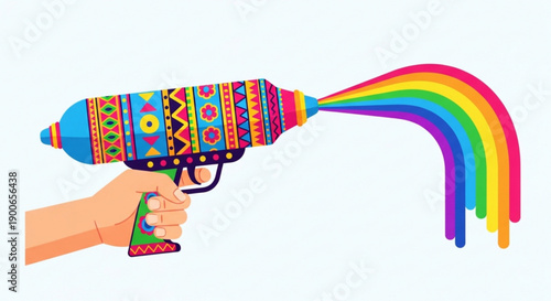 Colorful Water Gun Shooting Rainbow on White Background